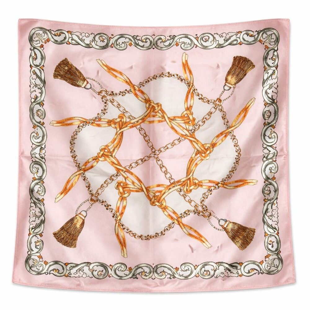 Pink Chain Print Satin Scarf 20x20 Women's Hair Tie Neck Wrist Wrap